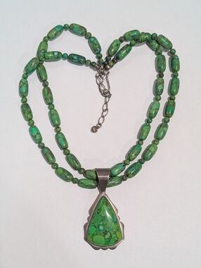 Jay King DRT Heavy Sterling Silver Natural Green Turquoise Dbl Strand Necklace